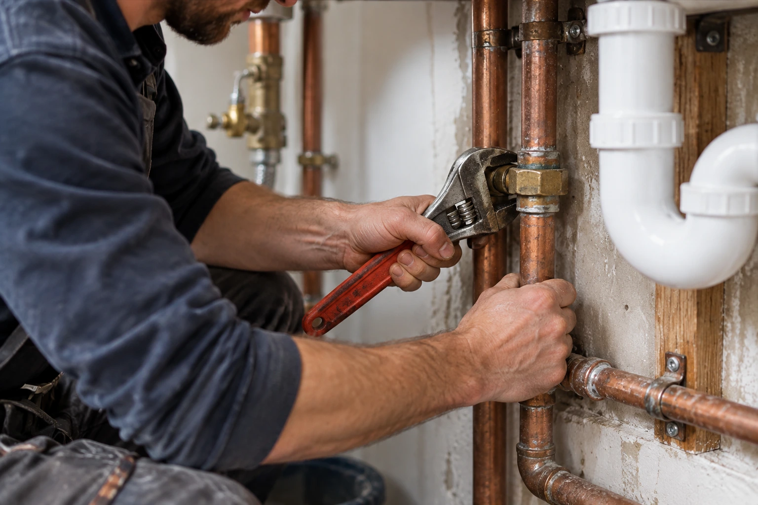 Plumber repairing exposed copper